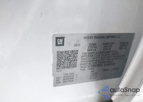 2020 Chevrolet Colorado 4Wd Long Box Wt z USA, uszkodzony, nr VIN 1GCGTBEN1L1110107